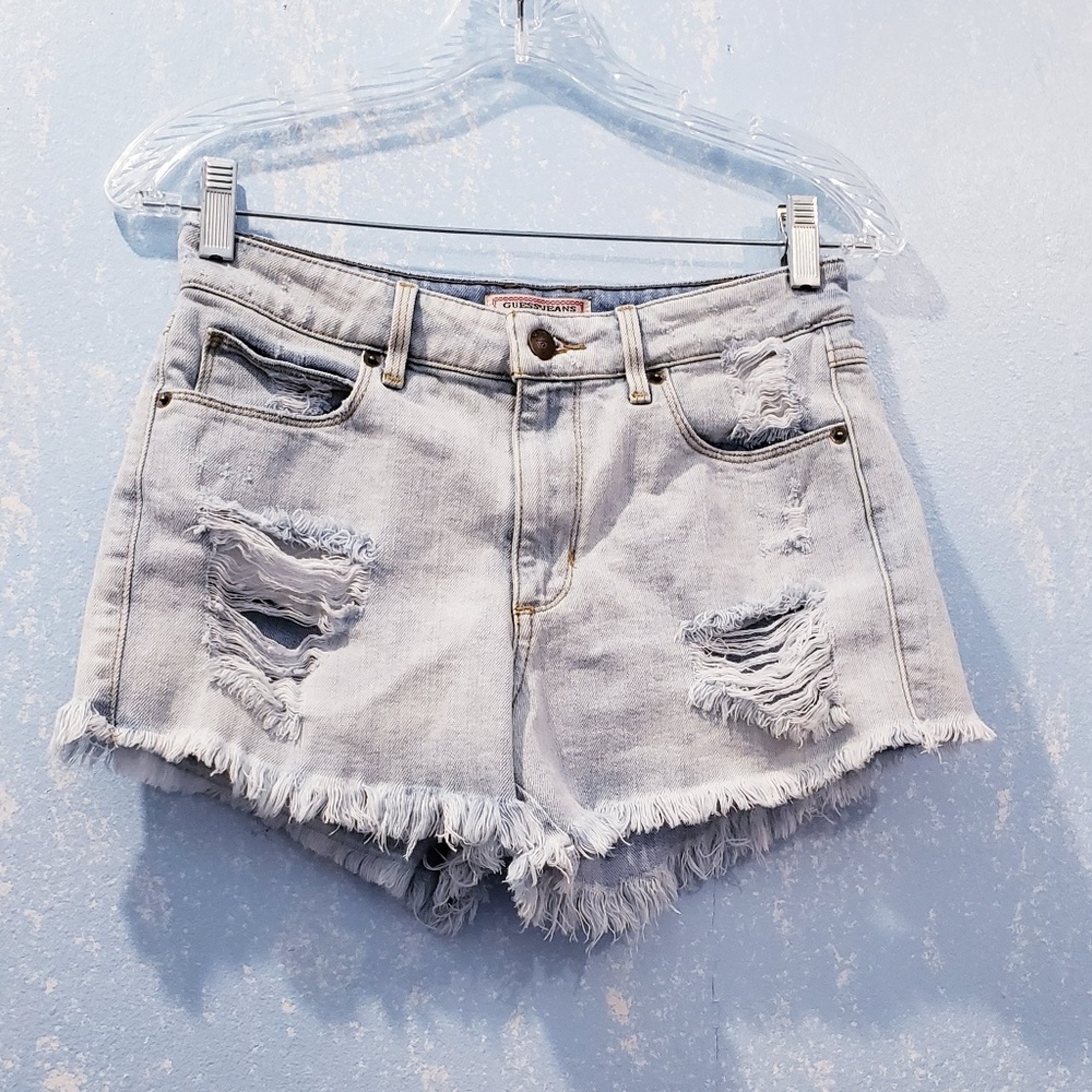 Guess Jeans Blue Distressed Frayed Denim S…